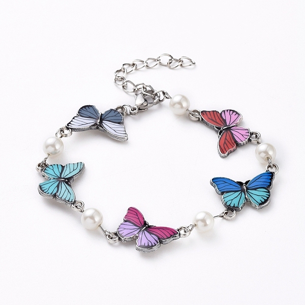 PandaHall Link Bracelets, with Glass Pearl, Alloy Enamel Links, Iron Twisted Chains and 304 Stainless Steel Lobster Claw Clasps, Butterfly...
PandaHall Link Bracelets, with Glass Pearl, Alloy Enamel Links, Iron Twisted Chains and 304 Stainless Steel Lobster Claw Clasps, Butterfly...