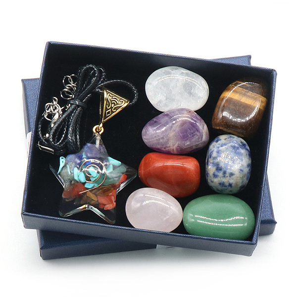 PandaHall 7 Chakra Tumbled Stone & Star Pendant Necklace Mixed Natural Gemstone Healing Stones Set, Reiki Energy Stone Display Decorations...
PandaHall 7 Chakra Tumbled Stone & Star Pendant Necklace Mixed Natural Gemstone Healing Stones Set, Reiki Energy Stone Display Decorations...