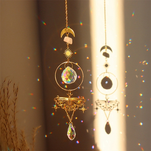 PandaHall Natural Rose Quartz Brass Moon & Star Hanging Ornaments, Teardrop Glass Tassel Suncatchers for Home Outdoor Decoration, Star..., Clear
PandaHall Natural Rose Quartz Brass Moon & Star Hanging Ornaments, Teardrop Glass Tassel Suncatchers for Home Outdoor Decoration, Star..., Clear
