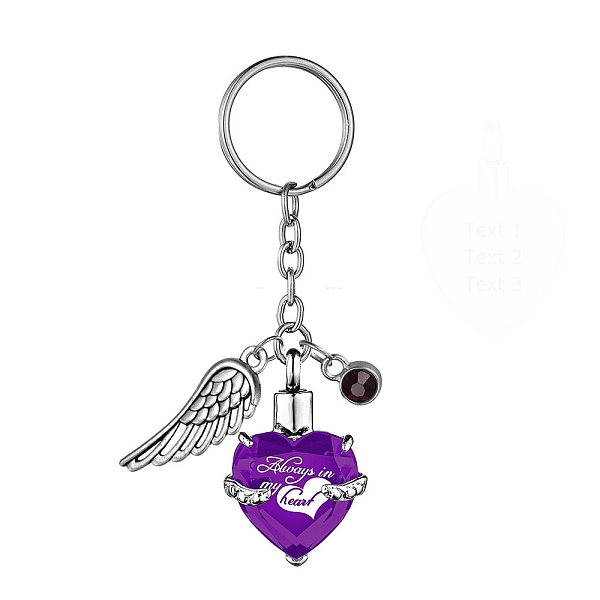 PandaHall Stainless Steel Keychain, with Urn Ashes and Wing Pendant, Purple, Pendant: 2.5x2.1cm Stainless Steel Heart Purple
PandaHall Stainless Steel Keychain, with Urn Ashes and Wing Pendant, Purple, Pendant: 2.5x2.1cm Stainless Steel Heart Purple