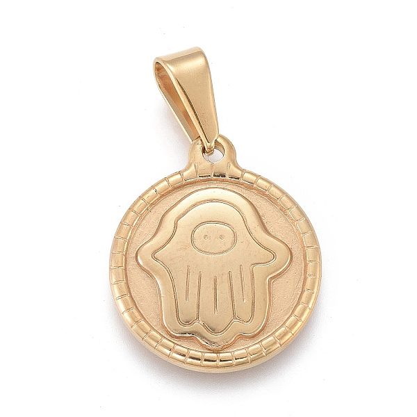 PandaHall 304 Stainless Steel Pendants, Flast Round with Hamsa Hand/Hand of Fatima/Hand of Miriam, Golden, 20.5x17.5x2mm, Hole: 3x7mm 304...
PandaHall 304 Stainless Steel Pendants, Flast Round with Hamsa Hand/Hand of Fatima/Hand of Miriam, Golden, 20.5x17.5x2mm, Hole: 3x7mm 304...
