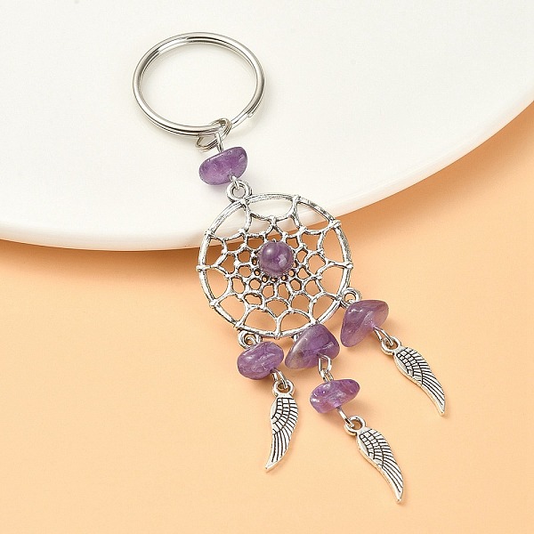 PandaHall Natural Amethyst Chips Keychain, with Tibetan Style Pendants and 316 Surgical Stainless Steel Key Ring, Woven Net/Web with Feather...
PandaHall Natural Amethyst Chips Keychain, with Tibetan Style Pendants and 316 Surgical Stainless Steel Key Ring, Woven Net/Web with Feather...