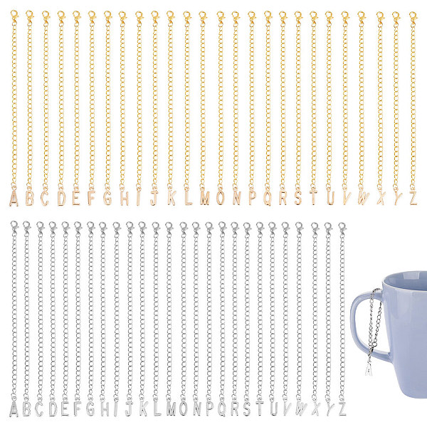 PandaHall Letter A~Z Alloy Cup Handle Pendant Decorations, with Lobster Claw Clasp and Iron Side Twisted Chain, Platinum & Golden, 165mm, 2...
PandaHall Letter A~Z Alloy Cup Handle Pendant Decorations, with Lobster Claw Clasp and Iron Side Twisted Chain, Platinum & Golden, 165mm, 2...