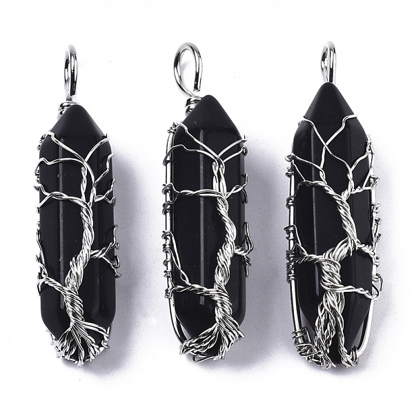 PandaHall Natural Black Agate Big Wire Wrapped Pendants, with Brass Wires, prismatic with Tree of Life, Platinum, 48~62x14~17x13~18mm, Hole...
PandaHall Natural Black Agate Big Wire Wrapped Pendants, with Brass Wires, prismatic with Tree of Life, Platinum, 48~62x14~17x13~18mm, Hole...