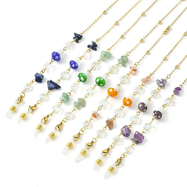 PandaHall 4Pcs 4 Style Natural Mixed Gemstone Chips & Lampwork Mushroom Beaded Eyeglasses Chains Set, with Golden Alloy Cable Chain & Clasps...
PandaHall 4Pcs 4 Style Natural Mixed Gemstone Chips & Lampwork Mushroom Beaded Eyeglasses Chains Set, with Golden Alloy Cable Chain & Clasps...