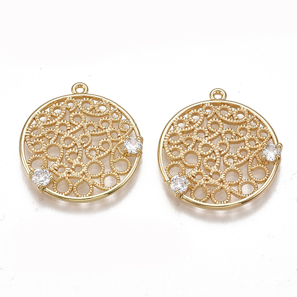 PandaHall Brass Filigree Pendants, Nickel Free, Real 18K Gold Plated, with Cubic Zirconia, Flat Round, Clear, 22x20x2.5mm, Hole: 1mm...
PandaHall Brass Filigree Pendants, Nickel Free, Real 18K Gold Plated, with Cubic Zirconia, Flat Round, Clear, 22x20x2.5mm, Hole: 1mm...