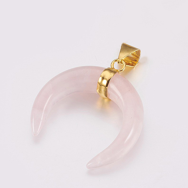 PandaHall Natural Rose Quartz Pendants, with Brass Findings, Double Horn/Crescent Moon, Golden, 35x32x10mm, Hole: 4.5x8mm Rose Quartz Moon
PandaHall Natural Rose Quartz Pendants, with Brass Findings, Double Horn/Crescent Moon, Golden, 35x32x10mm, Hole: 4.5x8mm Rose Quartz Moon