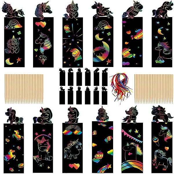 PandaHall Scratch Rainbow Painting Art Paper, DIY Animal Bookmark, with Paper Card, Wood Sticks , Horse, 15x4.5cm, 12pcs/set Paper Horse
PandaHall Scratch Rainbow Painting Art Paper, DIY Animal Bookmark, with Paper Card, Wood Sticks , Horse, 15x4.5cm, 12pcs/set Paper Horse