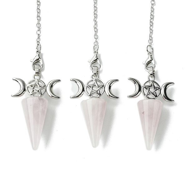 PandaHall Natural Rose Quartz Cone Dowsing Pendulum Big Pendants, with Triple Moon Rack Plating Platinum Plated Brass Findings, Cadmium Free...
PandaHall Natural Rose Quartz Cone Dowsing Pendulum Big Pendants, with Triple Moon Rack Plating Platinum Plated Brass Findings, Cadmium Free...