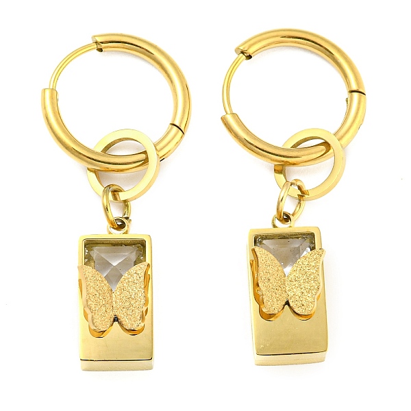 PandaHall Ion Plating(IP) 304 Stainless Steel Rectangle with Butterfly Dangle Hoop Earrings, with Glass Beaded for Women, Golden, 38x7.5mm..., Clear
PandaHall Ion Plating(IP) 304 Stainless Steel Rectangle with Butterfly Dangle Hoop Earrings, with Glass Beaded for Women, Golden, 38x7.5mm..., Clear