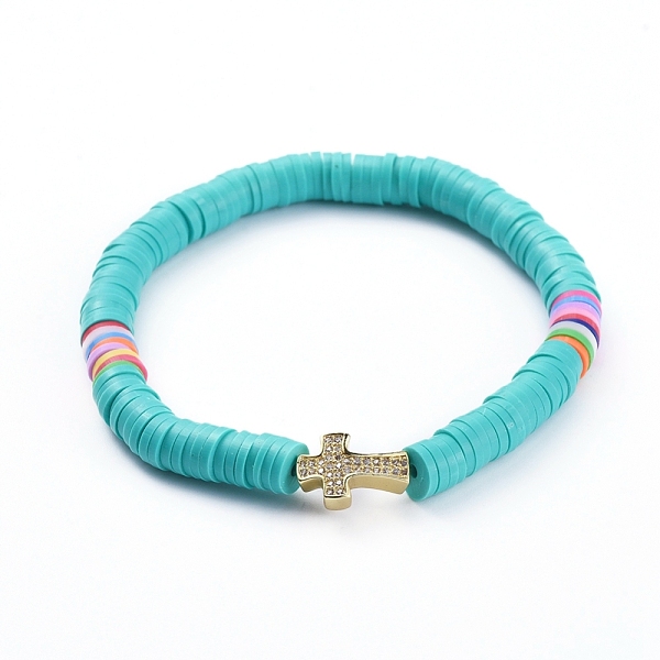 PandaHall Handmade Polymer Clay Heishi Bead Stretch Bracelets, with Cross Brass Micro Pave Clear Cubic Zirconia Beads, Medium Turquoise..., Cyan
PandaHall Handmade Polymer Clay Heishi Bead Stretch Bracelets, with Cross Brass Micro Pave Clear Cubic Zirconia Beads, Medium Turquoise..., Cyan