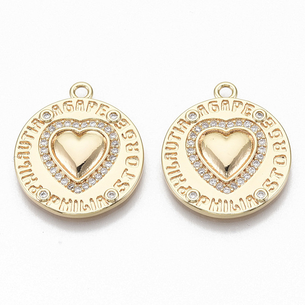 PandaHall Brass Micro Pave Cubic Zirconia Pendants, Flat Round with Heart & Greek Words for Love, Nickel Free, Clear, Real 18K Gold Plated...
PandaHall Brass Micro Pave Cubic Zirconia Pendants, Flat Round with Heart & Greek Words for Love, Nickel Free, Clear, Real 18K Gold Plated...