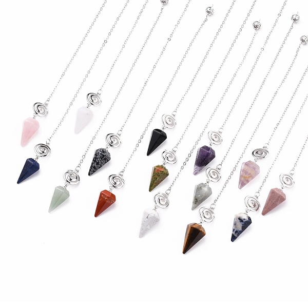 PandaHall Natural & Synthetic Mixed Gemstone Hexagonal Pointed Dowsing Pendulums, with Platinum Plated Brass Findings, Vortex & Cone...
PandaHall Natural & Synthetic Mixed Gemstone Hexagonal Pointed Dowsing Pendulums, with Platinum Plated Brass Findings, Vortex & Cone...