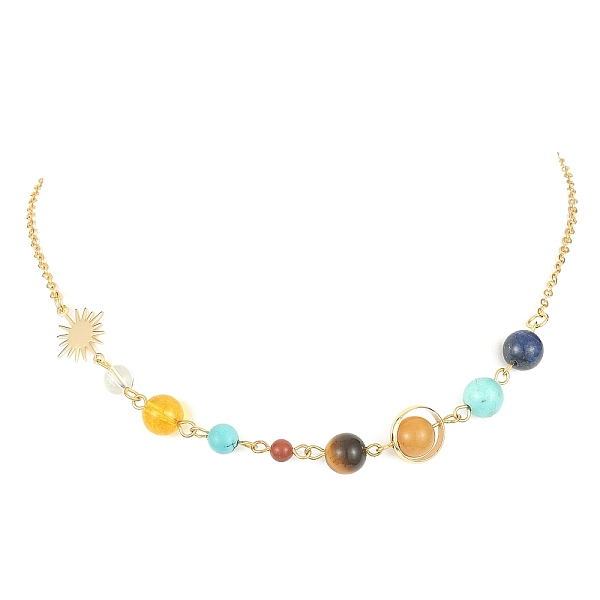 PandaHall Natural & Synthetic Mixed Gemstone Beaded Necklace, Brass Sun Planet Necklace, 15.94 inch(40.5cm) Mixed Stone Round
PandaHall Natural & Synthetic Mixed Gemstone Beaded Necklace, Brass Sun Planet Necklace, 15.94 inch(40.5cm) Mixed Stone Round
