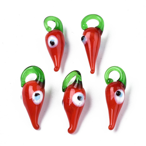 PandaHall Handmade Lampwork Pendants, Hot Pepper with Evil Eye, Red, 27~29x8~10x10~12mm, Hole: 3.5~5x4.5~5mm Lampwork Vegetables Red
PandaHall Handmade Lampwork Pendants, Hot Pepper with Evil Eye, Red, 27~29x8~10x10~12mm, Hole: 3.5~5x4.5~5mm Lampwork Vegetables Red