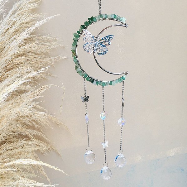 PandaHall Natural Green Aventurine Chip Wrapped Moon with Butterfly Hanging Ornaments, Glass Teardrop Tassel Suncatchers for Home Outdoor...
PandaHall Natural Green Aventurine Chip Wrapped Moon with Butterfly Hanging Ornaments, Glass Teardrop Tassel Suncatchers for Home Outdoor...