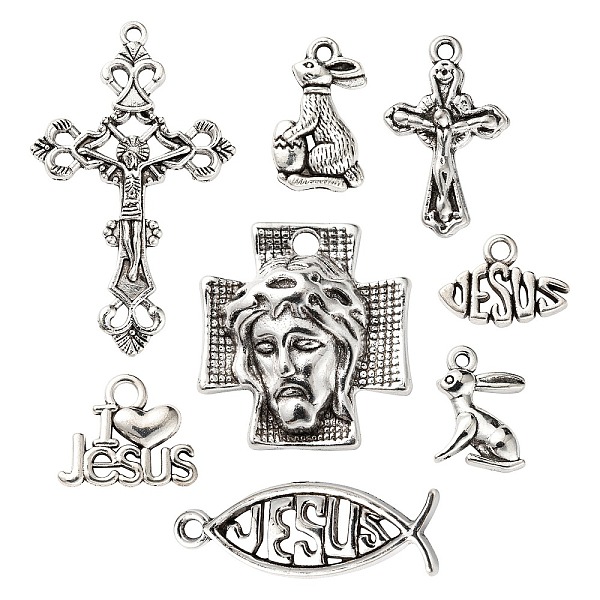 PandaHall 80Pcs 8 Style Tibetan Style Alloy Pendants, Rabbit & Ichthus & Heart & Word & Crucifix Cross & Cross with Jesus, for Easter...
PandaHall 80Pcs 8 Style Tibetan Style Alloy Pendants, Rabbit & Ichthus & Heart & Word & Crucifix Cross & Cross with Jesus, for Easter...