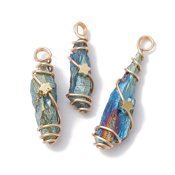 PandaHall Electroplated Natural Quartz Crystal Dyed Copper Wire Wrapped Pendants, Teardrop Charms with Brass Star, Golden, Blue...
PandaHall Electroplated Natural Quartz Crystal Dyed Copper Wire Wrapped Pendants, Teardrop Charms with Brass Star, Golden, Blue...