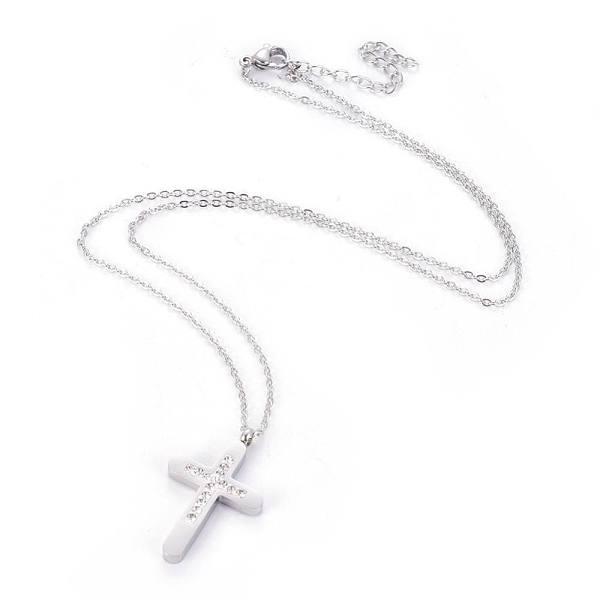 PandaHall 304 Stainless Steel Pendant Necklaces, with Polymer Clay Rhinestone, Cross, Stainless Steel Color, 18.3 inch(46.5cm), Pendant..., Clear
PandaHall 304 Stainless Steel Pendant Necklaces, with Polymer Clay Rhinestone, Cross, Stainless Steel Color, 18.3 inch(46.5cm), Pendant..., Clear