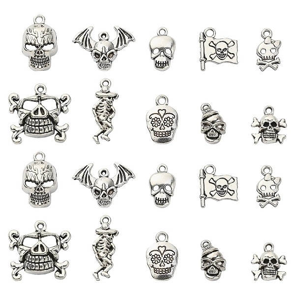 PandaHall 100Pcs 10 Styles Tibetan Style Alloy Pendants, Skull, Antique Silver, 16~24x9~23x2~7mm, 10pcs/style Alloy Skull
PandaHall 100Pcs 10 Styles Tibetan Style Alloy Pendants, Skull, Antique Silver, 16~24x9~23x2~7mm, 10pcs/style Alloy Skull