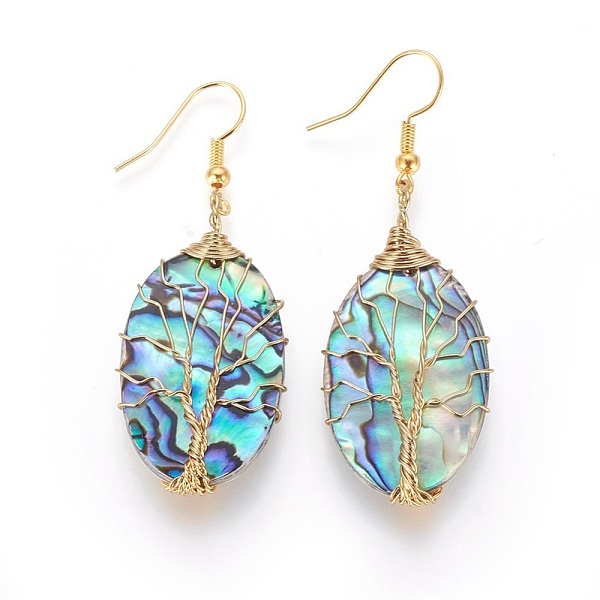 PandaHall Abalone Shell/Paua Shell Dangle Earrings, with Brass Earring Hooks, Oval with Tree, Golden, 55.5~57.5mm, Pin: 0.6mm Shell
PandaHall Abalone Shell/Paua Shell Dangle Earrings, with Brass Earring Hooks, Oval with Tree, Golden, 55.5~57.5mm, Pin: 0.6mm Shell