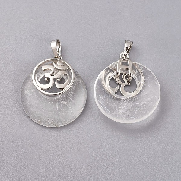 PandaHall Natural Quartz Crystal Pendants, with Platinum Tone Brass Findings, Flat Round with Om Symbol, 32~32.5x28x7~7.5mm, Hole: 5x8mm...
PandaHall Natural Quartz Crystal Pendants, with Platinum Tone Brass Findings, Flat Round with Om Symbol, 32~32.5x28x7~7.5mm, Hole: 5x8mm...