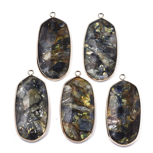 PandaHall Assembled Synthetic Pyrite and Kyanite/Cyanite/Disthene Pendants, with Brass Edge and Loop, Oval, Light Gold, 49.5x23.5x5mm, Hole...
PandaHall Assembled Synthetic Pyrite and Kyanite/Cyanite/Disthene Pendants, with Brass Edge and Loop, Oval, Light Gold, 49.5x23.5x5mm, Hole...