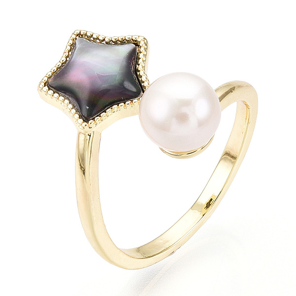 PandaHall Natural Pearl Finger Open Cuff Ring with Black Shell, Brass Finger Rings, Star, Real 18K Gold Plated, US Size 6 1/2(16.9mm) Pearl...
PandaHall Natural Pearl Finger Open Cuff Ring with Black Shell, Brass Finger Rings, Star, Real 18K Gold Plated, US Size 6 1/2(16.9mm) Pearl...