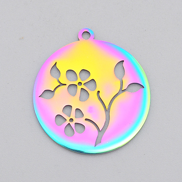 PandaHall Ion Plating(IP) 201 Stainless Steel Pendants, Laser Cut, Hollow, Flat Round with Flower, Rainbow Color, 27.5x25x1mm, Hole: 1.8mm...
PandaHall Ion Plating(IP) 201 Stainless Steel Pendants, Laser Cut, Hollow, Flat Round with Flower, Rainbow Color, 27.5x25x1mm, Hole: 1.8mm...