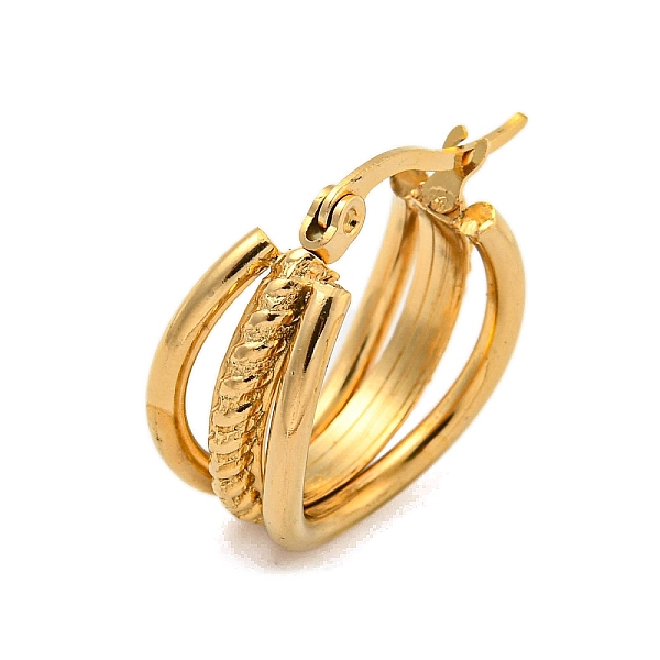 PandaHall 304 Stainless Steel Triple Hoop Earrings, Hypoallergenic Earrings, Multi-Layer Earrings, Textured, Ring, Golden, 20x9mm, Pin...
PandaHall 304 Stainless Steel Triple Hoop Earrings, Hypoallergenic Earrings, Multi-Layer Earrings, Textured, Ring, Golden, 20x9mm, Pin...