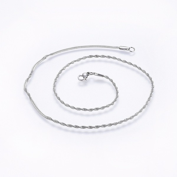 PandaHall 304 Stainless Steel Singapore Chain Necklaces, Water Wave Chain Necklaces, with Lobster Claw Clasps, Stainless Steel Color, 17.7...
PandaHall 304 Stainless Steel Singapore Chain Necklaces, Water Wave Chain Necklaces, with Lobster Claw Clasps, Stainless Steel Color, 17.7...