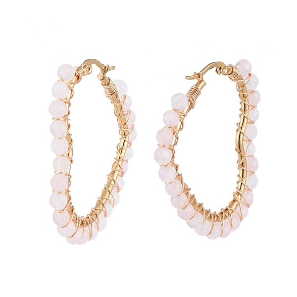 PandaHall 201 Stainless Steel Hoop Earrings, Beaded Hoop Earrings, with Natural Rose Quartz Beads, Heart, Golden, 46x43x4.5mm, Pin: 1x0.6mm...
PandaHall 201 Stainless Steel Hoop Earrings, Beaded Hoop Earrings, with Natural Rose Quartz Beads, Heart, Golden, 46x43x4.5mm, Pin: 1x0.6mm...