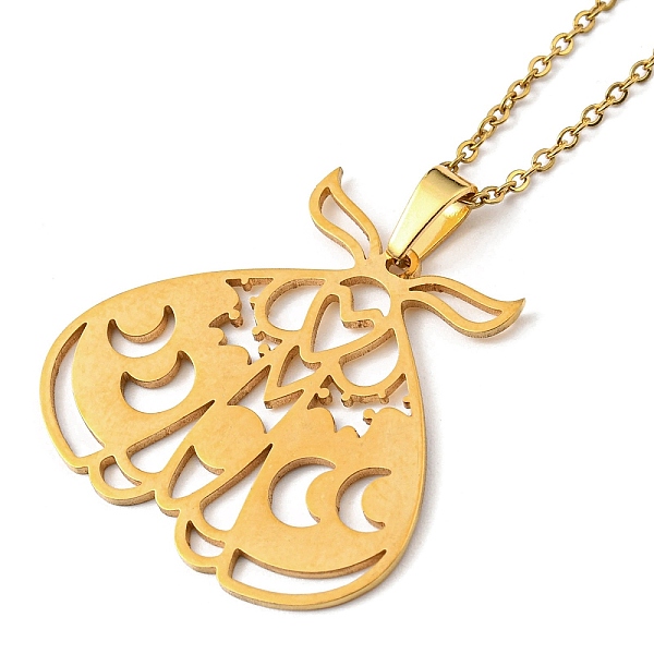 PandaHall 201 Stainless Steel Moth with Moon Phase Pendant Necklace with Cable Chain, Golden, 17.64 inch(44.8cm) 201 Stainless Steel
PandaHall 201 Stainless Steel Moth with Moon Phase Pendant Necklace with Cable Chain, Golden, 17.64 inch(44.8cm) 201 Stainless Steel