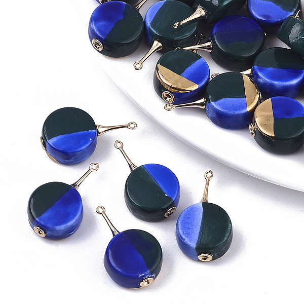 PandaHall Tri-color Handmade Porcelain Pendants, Ornamental with Gold, with Brass Findings, Flat Round, Golden, Blue, 28x26.5x8.5mm, Hole...
PandaHall Tri-color Handmade Porcelain Pendants, Ornamental with Gold, with Brass Findings, Flat Round, Golden, Blue, 28x26.5x8.5mm, Hole...