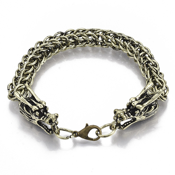 PandaHall Men's Alloy Wheat Chain Bracelets, with Lobster Claw Clasps, Dragon, Antique Bronze, 8-1/2 inch(21.5cm) Alloy
PandaHall Men's Alloy Wheat Chain Bracelets, with Lobster Claw Clasps, Dragon, Antique Bronze, 8-1/2 inch(21.5cm) Alloy