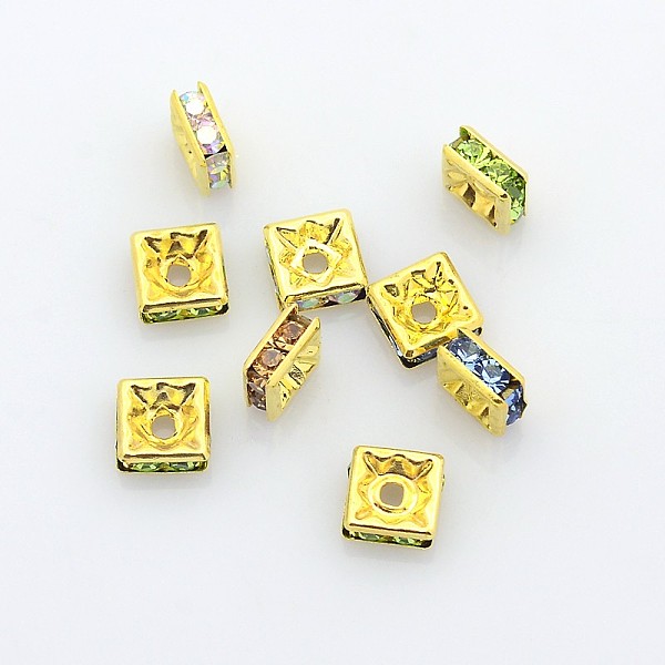 PandaHall Brass Rhinestone Spacer Beads, Grade A, Square, Mixed Color, Nickel Free, Golden Metal Color, Size: about 6mmx6mmx3mm, hole: 1mm..., Multicolor
PandaHall Brass Rhinestone Spacer Beads, Grade A, Square, Mixed Color, Nickel Free, Golden Metal Color, Size: about 6mmx6mmx3mm, hole: 1mm..., Multicolor