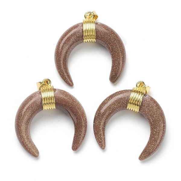 PandaHall Synthetic Goldstone Pendants, with Golden Brass Findings, Double Horn/Crescent Moon, 31~33x30x10mm, Hole: 6x4mm Goldstone Moon
PandaHall Synthetic Goldstone Pendants, with Golden Brass Findings, Double Horn/Crescent Moon, 31~33x30x10mm, Hole: 6x4mm Goldstone Moon