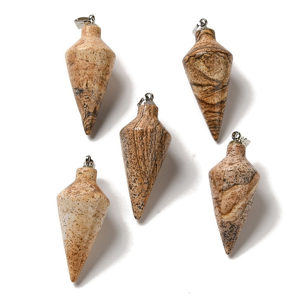 PandaHall Natural Picture Jasper Pendants, Cone Charms with Rack Plating Platinum Plated Brass Snap on Bails, 36~36.5x15~15.5mm, Hole...
PandaHall Natural Picture Jasper Pendants, Cone Charms with Rack Plating Platinum Plated Brass Snap on Bails, 36~36.5x15~15.5mm, Hole...
