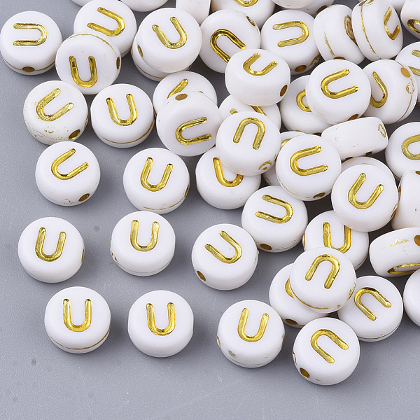 PandaHall Plating Acrylic Beads, Golden Metal Enlaced, Horizontal Hole, Flat Round with Alphabet, White, Letter.U, 7x3.5mm, Hole: 1.2mm...
PandaHall Plating Acrylic Beads, Golden Metal Enlaced, Horizontal Hole, Flat Round with Alphabet, White, Letter.U, 7x3.5mm, Hole: 1.2mm...