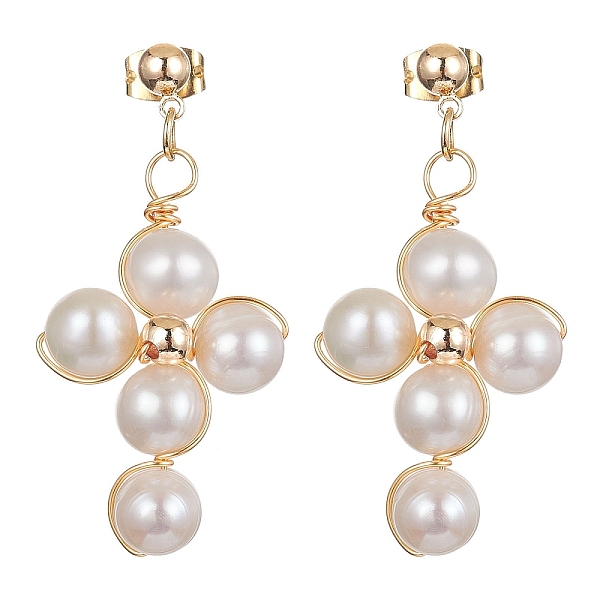 PandaHall Grade A Natural Pearl Cross Dangle Stud Earrings, Real 18K Gold Plated Brass Wire Wrap Drop Earrings, Seashell Color, 39x18mm...
PandaHall Grade A Natural Pearl Cross Dangle Stud Earrings, Real 18K Gold Plated Brass Wire Wrap Drop Earrings, Seashell Color, 39x18mm...