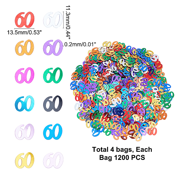 PandaHall 60 Confetti, 60th Birthday Decorations, for Birthday Table Decor Party Favors, Mixed Color, 11.3x13.5x0.2mm, about 4800pcs/set..., Multicolor
PandaHall 60 Confetti, 60th Birthday Decorations, for Birthday Table Decor Party Favors, Mixed Color, 11.3x13.5x0.2mm, about 4800pcs/set..., Multicolor