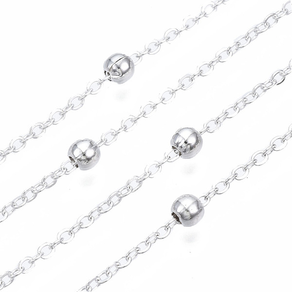 PandaHall Brass Coated Iron Cable Chains, Satellite Chains, with Brass Round Beads, Soldered, with Spool, Flat Oval, Silver, 2.2x1.7x0.7mm...
PandaHall Brass Coated Iron Cable Chains, Satellite Chains, with Brass Round Beads, Soldered, with Spool, Flat Oval, Silver, 2.2x1.7x0.7mm...