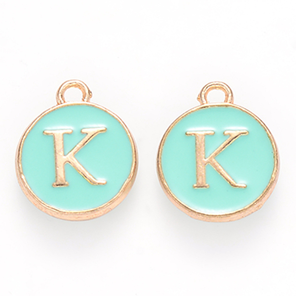 PandaHall Golden Plated Alloy Enamel Charms, Cadmium Free & Lead Free, Enamelled Sequins, Flat Round with Letter, Turquoise, Letter.K..., Green
PandaHall Golden Plated Alloy Enamel Charms, Cadmium Free & Lead Free, Enamelled Sequins, Flat Round with Letter, Turquoise, Letter.K..., Green