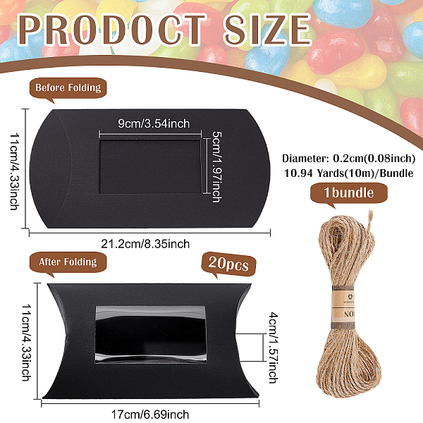 PandaHall BENECREAT 20Pcs Paper Pillow Boxes, with PVC Clear Windows & 1Bundle Jute Cord, Black, 17x11x4cm Paper Others Black
PandaHall BENECREAT 20Pcs Paper Pillow Boxes, with PVC Clear Windows & 1Bundle Jute Cord, Black, 17x11x4cm Paper Others Black