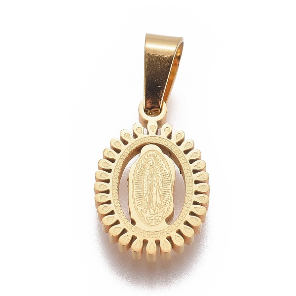 PandaHall 304 Stainless Steel Lady of Guadalupe Pendants, Oval with Virgin Mary, Golden, 17x11x2mm, Hole: 4x6mm 304 Stainless Steel Oval
PandaHall 304 Stainless Steel Lady of Guadalupe Pendants, Oval with Virgin Mary, Golden, 17x11x2mm, Hole: 4x6mm 304 Stainless Steel Oval