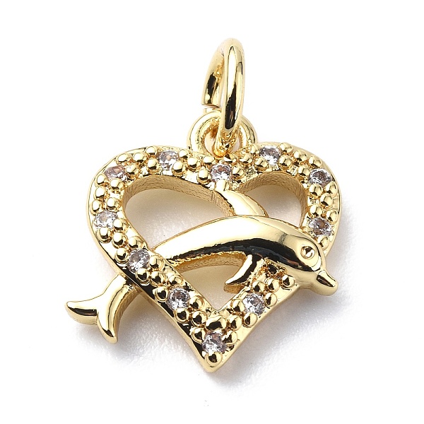 PandaHall Brass Micro Pave Cubic Zirconia Charms, with Jump Ring, Heart with Dolphin Charms, Real 18K Gold Plated, 12x12x2.8mm, Hole: 3.2mm..., Clear
PandaHall Brass Micro Pave Cubic Zirconia Charms, with Jump Ring, Heart with Dolphin Charms, Real 18K Gold Plated, 12x12x2.8mm, Hole: 3.2mm..., Clear