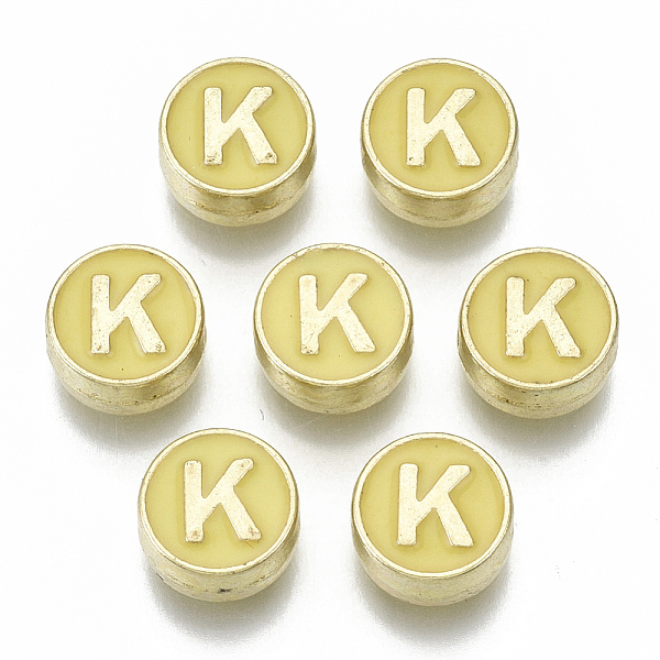 PandaHall Alloy Enamel Beads, Cadmium Free & Nickel Free & Lead Free, Flat Round with Initial Letters, Light Gold, Letter.K, 8x4mm, Hole...
PandaHall Alloy Enamel Beads, Cadmium Free & Nickel Free & Lead Free, Flat Round with Initial Letters, Light Gold, Letter.K, 8x4mm, Hole...