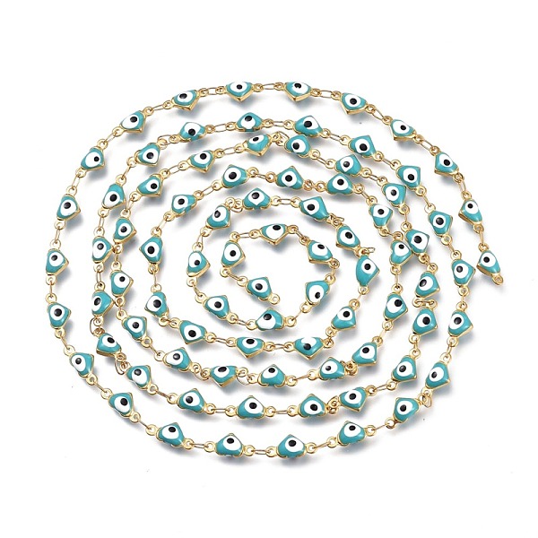 PandaHall Handmade Enamel Link Chains, with 304 Stainless Steel Findings, Soldered, Heart with Eye, Golden, Dark Turquoise, Heart Link..., Cyan
PandaHall Handmade Enamel Link Chains, with 304 Stainless Steel Findings, Soldered, Heart with Eye, Golden, Dark Turquoise, Heart Link..., Cyan