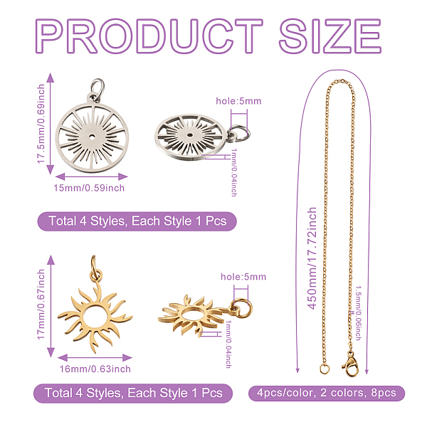 PandaHall Crafans DIY Sun Pendant Necklace Making Kit, Including 304 & 201 Stainless Steel Pendants, 304 Stainless Steel Necklace Making...
PandaHall Crafans DIY Sun Pendant Necklace Making Kit, Including 304 & 201 Stainless Steel Pendants, 304 Stainless Steel Necklace Making...