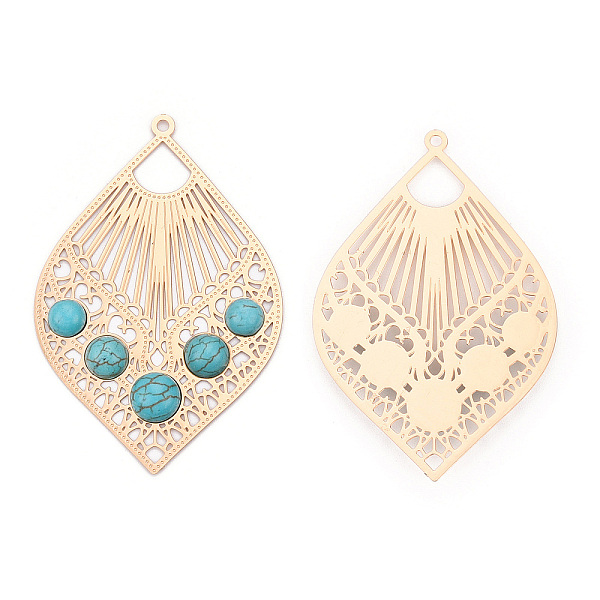 PandaHall Brass Big Pendants, with Synthetic Turquoise, Leaf Charm, Light Gold, 59.5x40x4mm, Hole: 1.8mm Brass Leaf
PandaHall Brass Big Pendants, with Synthetic Turquoise, Leaf Charm, Light Gold, 59.5x40x4mm, Hole: 1.8mm Brass Leaf